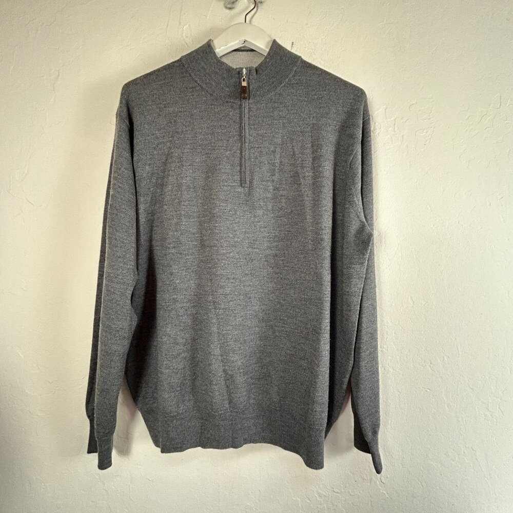 Peter Millar Mens XL Gray Merino Wool Silk 1/4-Zip Mock Neck Pullover Sweater